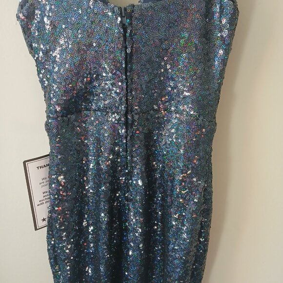 B. Darlin Jrs Sz 1/2 Sequin‎ Sweetheart Mini Dress Blue Zipper Sleeveless Lined - Picture 12 of 16
